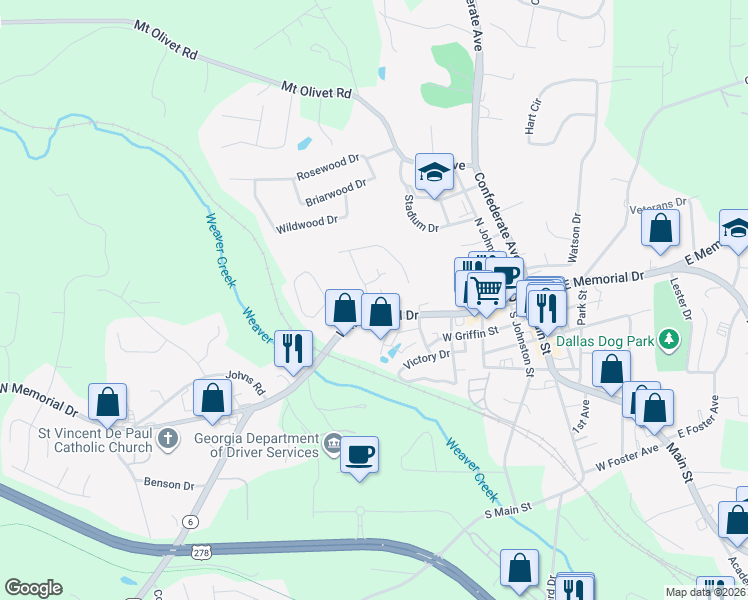 map of restaurants, bars, coffee shops, grocery stores, and more near 413 West Memorial Drive in Dallas