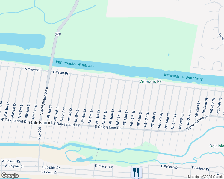 map of restaurants, bars, coffee shops, grocery stores, and more near 154 Northeast 9th Street in Oak Island