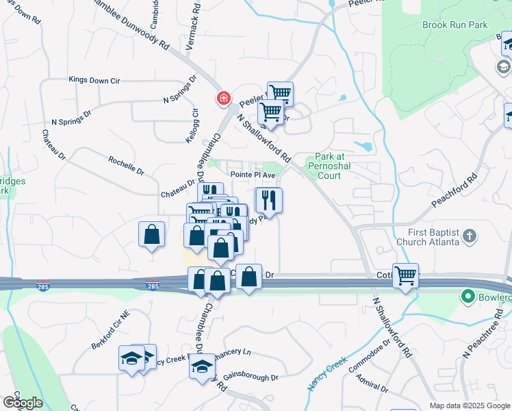 map of restaurants, bars, coffee shops, grocery stores, and more near 4000 Dunwoody Park in Dunwoody