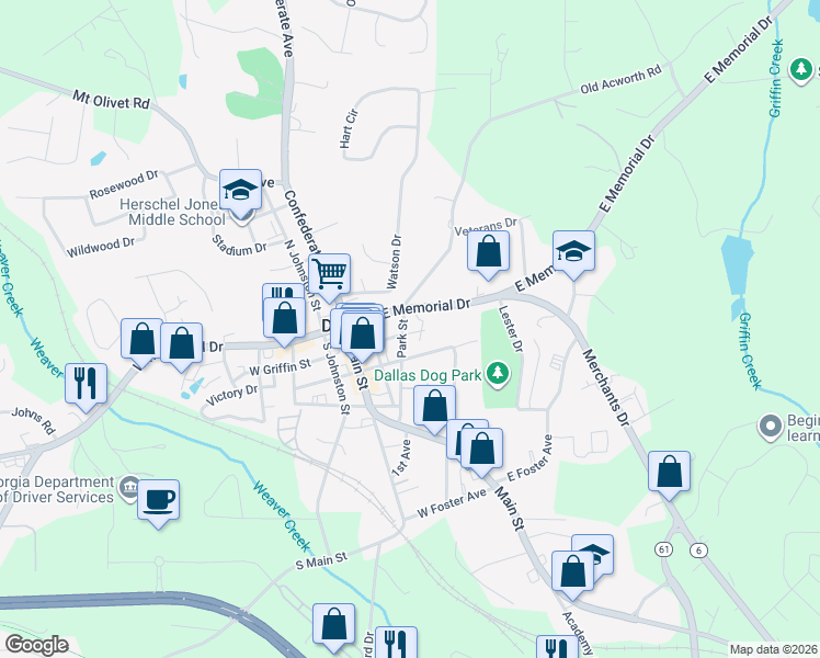 map of restaurants, bars, coffee shops, grocery stores, and more near 112 Park Street in Dallas