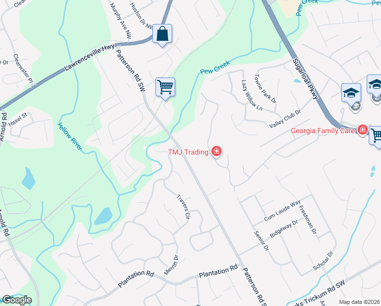 map of restaurants, bars, coffee shops, grocery stores, and more near 158 Patterson Road Southwest in Lawrenceville