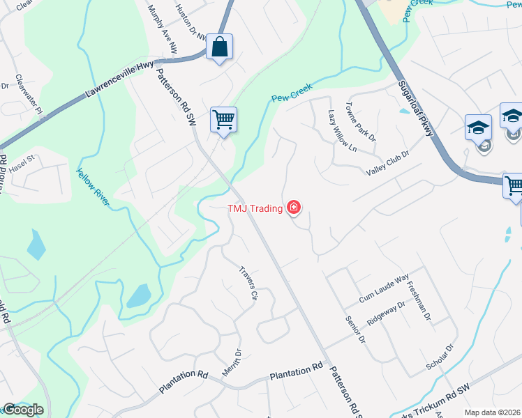 map of restaurants, bars, coffee shops, grocery stores, and more near 158 Patterson Road Southwest in Lawrenceville