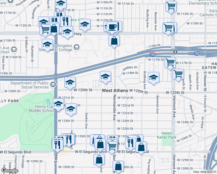 map of restaurants, bars, coffee shops, grocery stores, and more near 11823 Verona Lane in Los Angeles