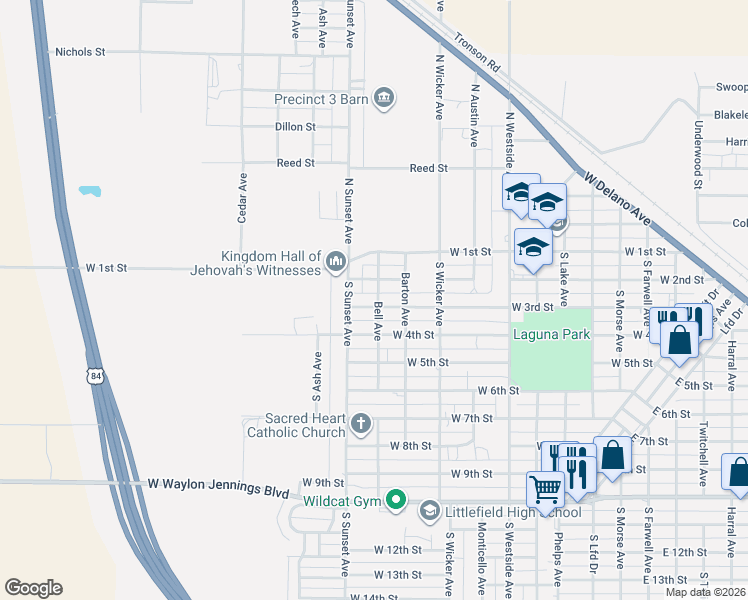 map of restaurants, bars, coffee shops, grocery stores, and more near 1206 West 3rd Street in Littlefield