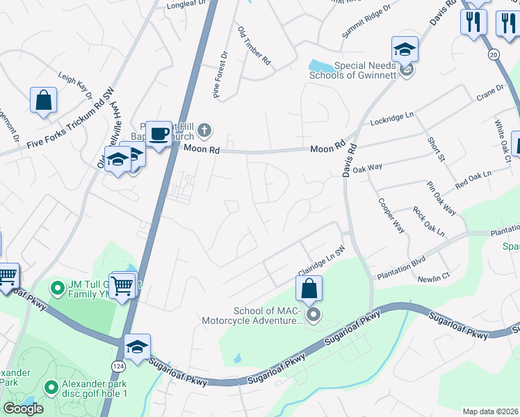 map of restaurants, bars, coffee shops, grocery stores, and more near 814 Fernstone Trail in Lawrenceville