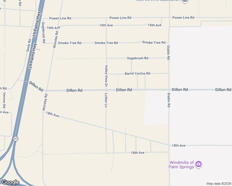 map of restaurants, bars, coffee shops, grocery stores, and more near 61581 Barrel Cactus Road in North Palm Springs