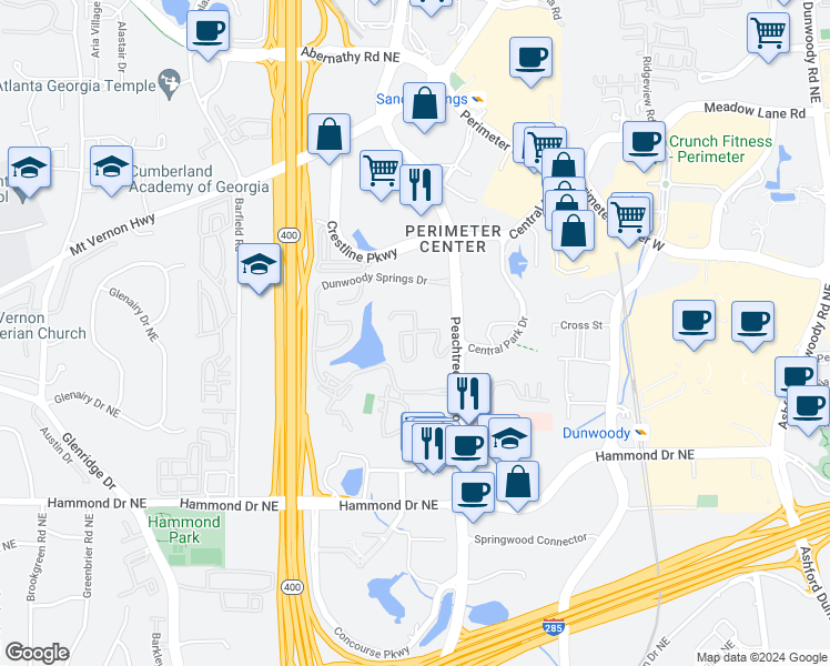 map of restaurants, bars, coffee shops, grocery stores, and more near 798 Summer Drive Northeast in Sandy Springs