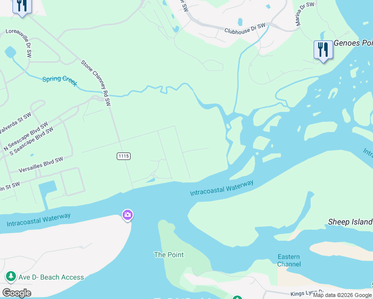 map of restaurants, bars, coffee shops, grocery stores, and more near 329 Spring Branch Road Southwest in Supply