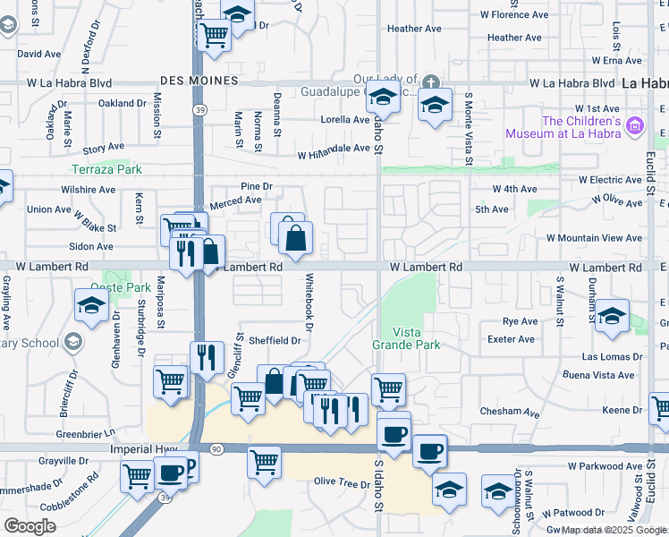 map of restaurants, bars, coffee shops, grocery stores, and more near in La Habra