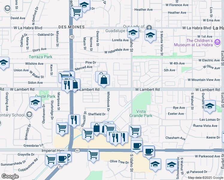 map of restaurants, bars, coffee shops, grocery stores, and more near in La Habra