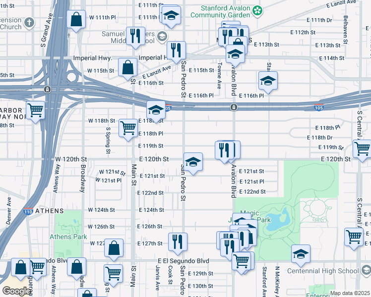 map of restaurants, bars, coffee shops, grocery stores, and more near in Los Angeles