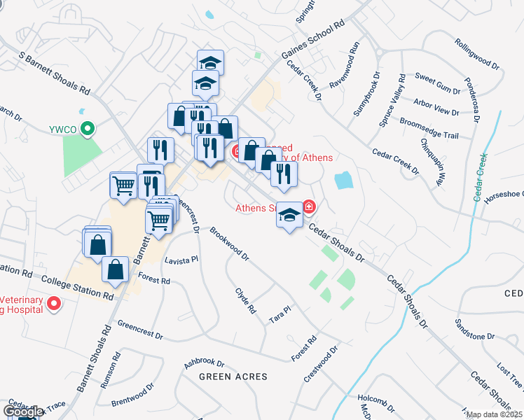 map of restaurants, bars, coffee shops, grocery stores, and more near 196 Scandia Circle in Athens