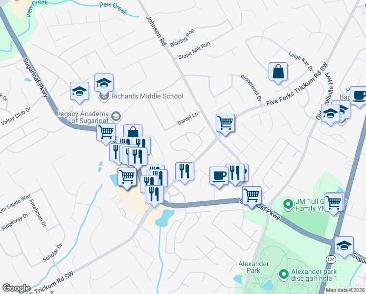 map of restaurants, bars, coffee shops, grocery stores, and more near 780 Livery Circle in Lawrenceville