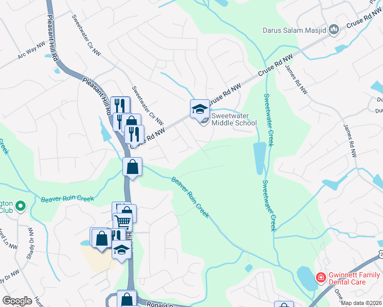 map of restaurants, bars, coffee shops, grocery stores, and more near 811 Yorkshire Lane Northwest in Lawrenceville