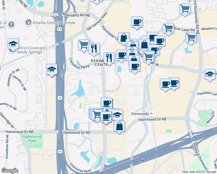 map of restaurants, bars, coffee shops, grocery stores, and more near 6200 Peachtree Dunwoody Road in Sandy Springs