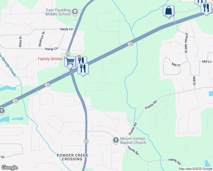 map of restaurants, bars, coffee shops, grocery stores, and more near 194 Old Hiram Road in Dallas