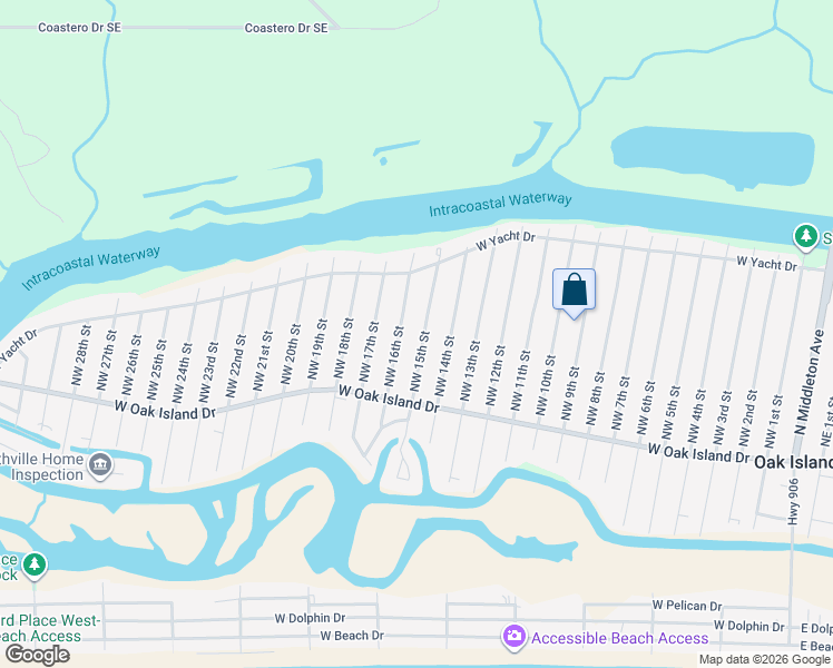map of restaurants, bars, coffee shops, grocery stores, and more near 117 Northwest 15th Street in Oak Island