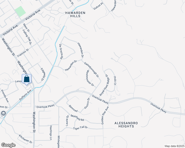 map of restaurants, bars, coffee shops, grocery stores, and more near 2087 Westminster Drive in Riverside