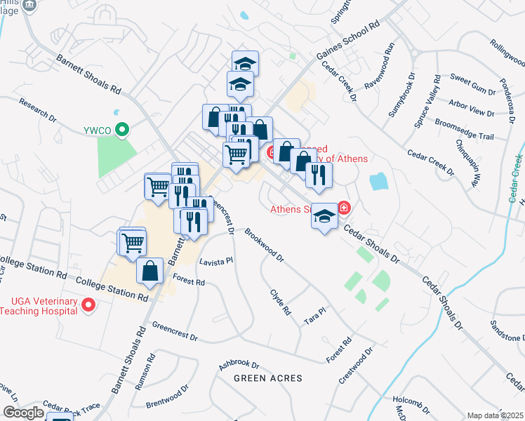 map of restaurants, bars, coffee shops, grocery stores, and more near 172 Scandia Circle in Athens