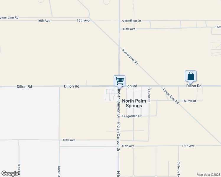 map of restaurants, bars, coffee shops, grocery stores, and more near 17069 North Indian Canyon Drive in North Palm Springs