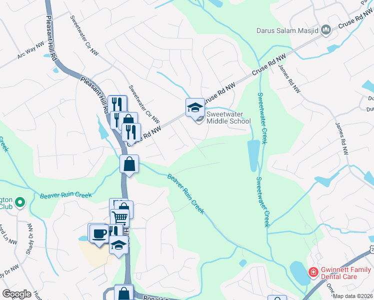 map of restaurants, bars, coffee shops, grocery stores, and more near 811 Yorkshire Lane Northwest in Lawrenceville