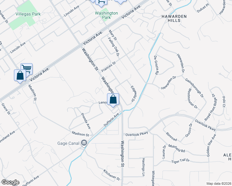 map of restaurants, bars, coffee shops, grocery stores, and more near 2362 Engel Drive in Riverside