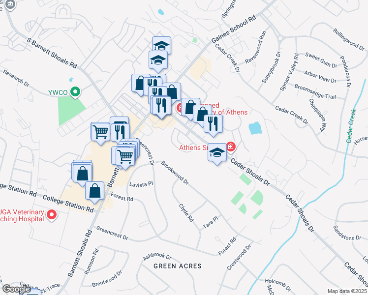 map of restaurants, bars, coffee shops, grocery stores, and more near 176 Scandia Circle in Athens
