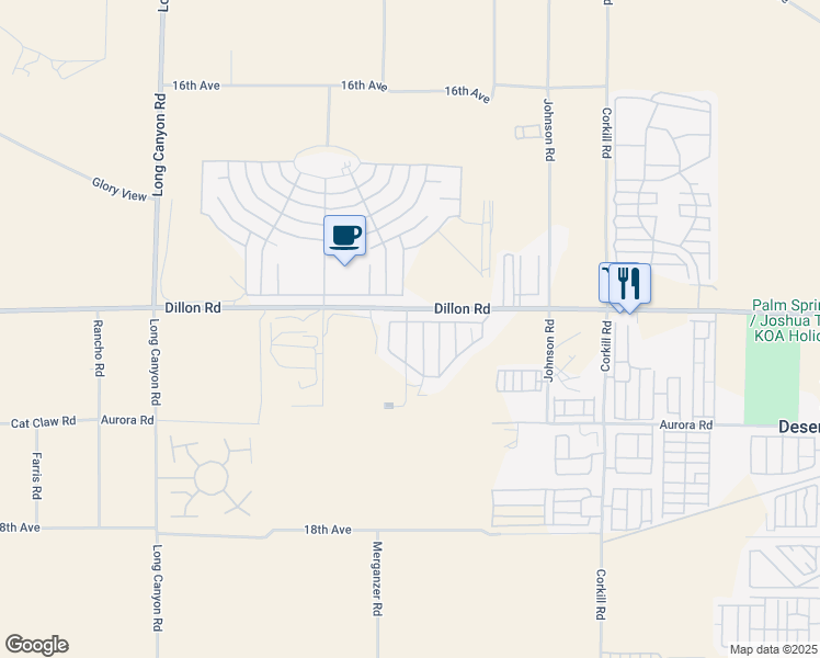map of restaurants, bars, coffee shops, grocery stores, and more near 69525 Dillon Road in Desert Hot Springs