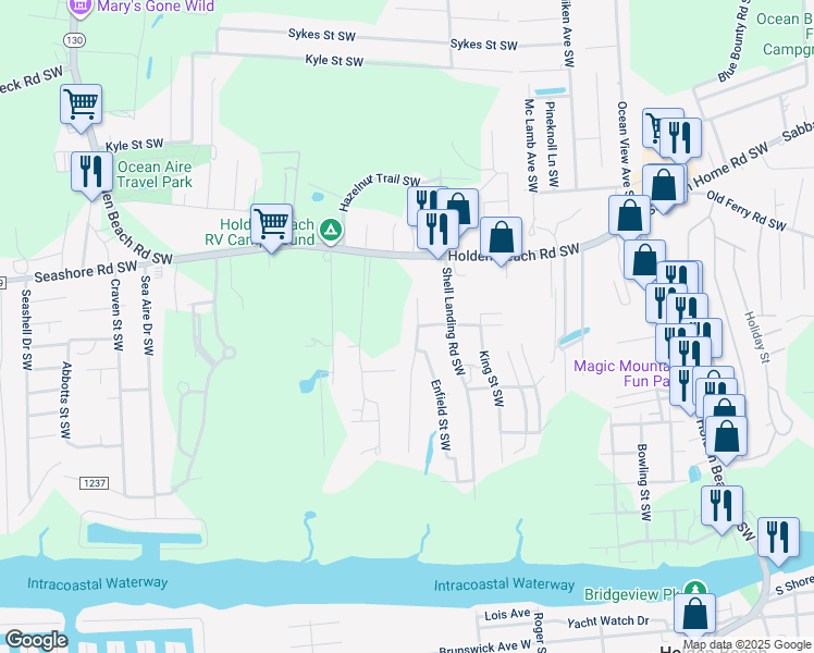map of restaurants, bars, coffee shops, grocery stores, and more near 2845 Burnsville Street Southwest in Brunswick County