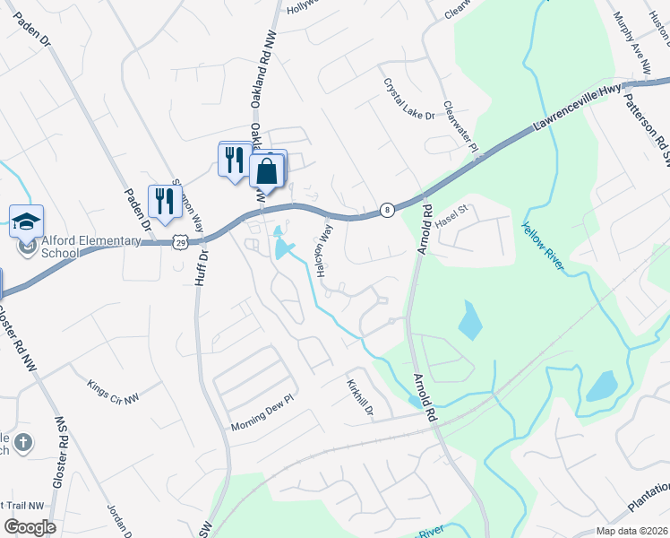 map of restaurants, bars, coffee shops, grocery stores, and more near 165 Stadler Run in Lawrenceville