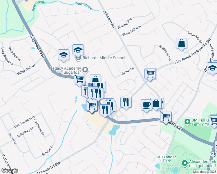 map of restaurants, bars, coffee shops, grocery stores, and more near 661 Summerstone Lane in Lawrenceville