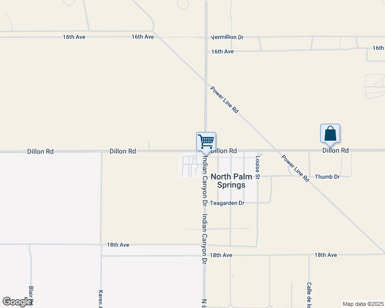 map of restaurants, bars, coffee shops, grocery stores, and more near 17069 North Indian Canyon Drive in North Palm Springs