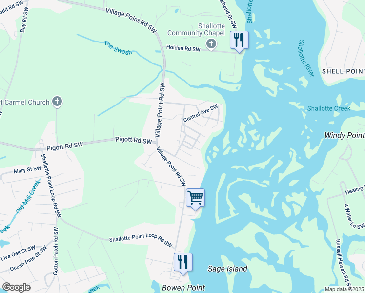 map of restaurants, bars, coffee shops, grocery stores, and more near 3996 1st Street Southwest in Shallotte
