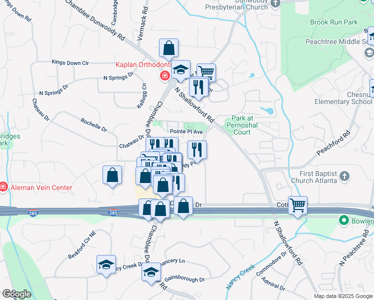 map of restaurants, bars, coffee shops, grocery stores, and more near 4000 Dunwoody Park in Dunwoody