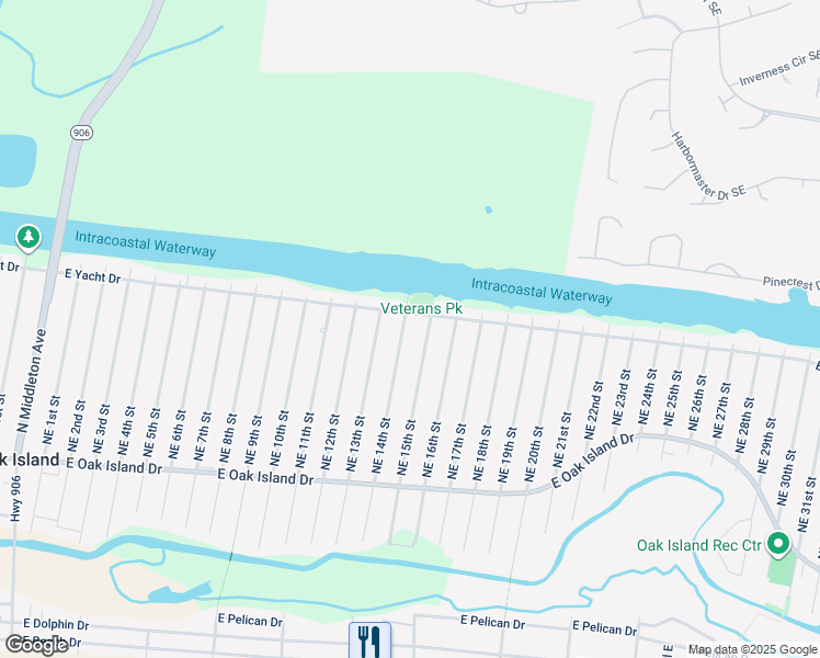 map of restaurants, bars, coffee shops, grocery stores, and more near 162 Northeast 14th Street in Oak Island