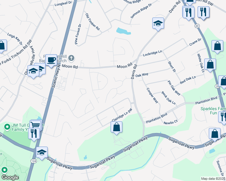 map of restaurants, bars, coffee shops, grocery stores, and more near 740 Chatham Park Drive in Lawrenceville