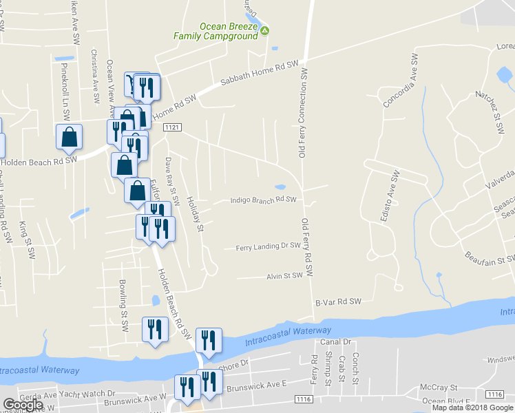 map of restaurants, bars, coffee shops, grocery stores, and more near 1099 Indigo Branch Road Southwest in Supply
