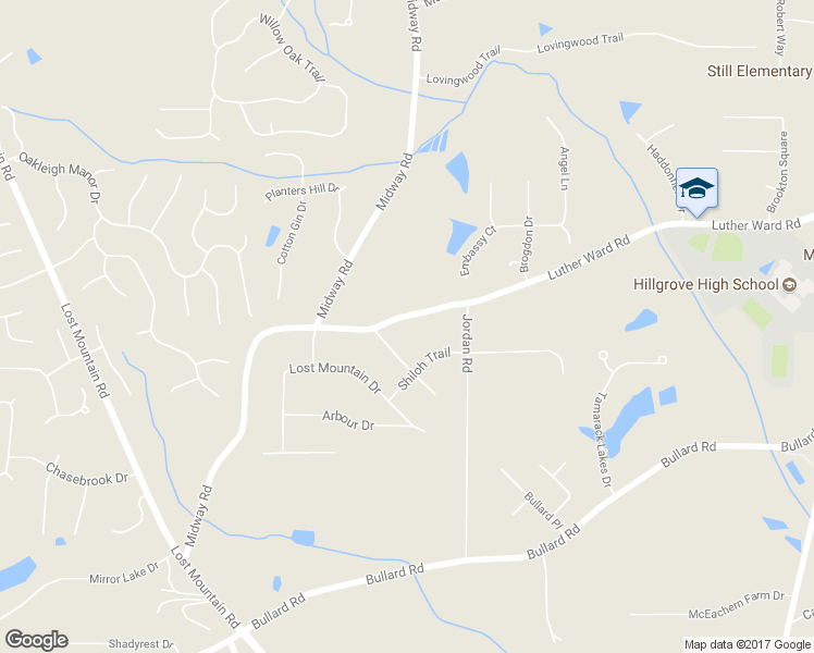 map of restaurants, bars, coffee shops, grocery stores, and more near 4439 Luther Ward Road in Powder Springs