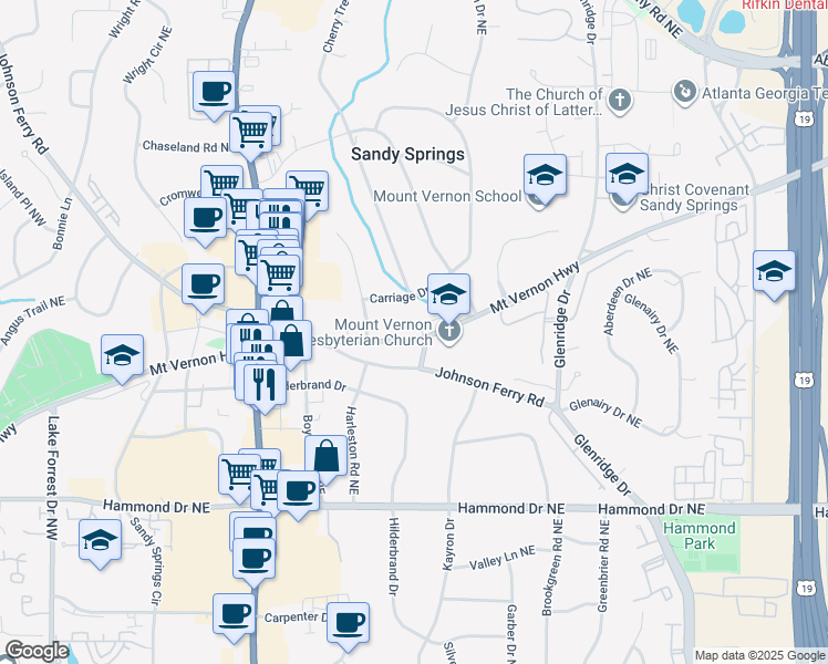 map of restaurants, bars, coffee shops, grocery stores, and more near 415 Mount Vernon Highway in Atlanta