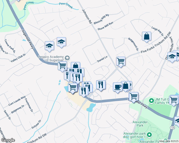 map of restaurants, bars, coffee shops, grocery stores, and more near 650 Summerstone Lane in Lawrenceville