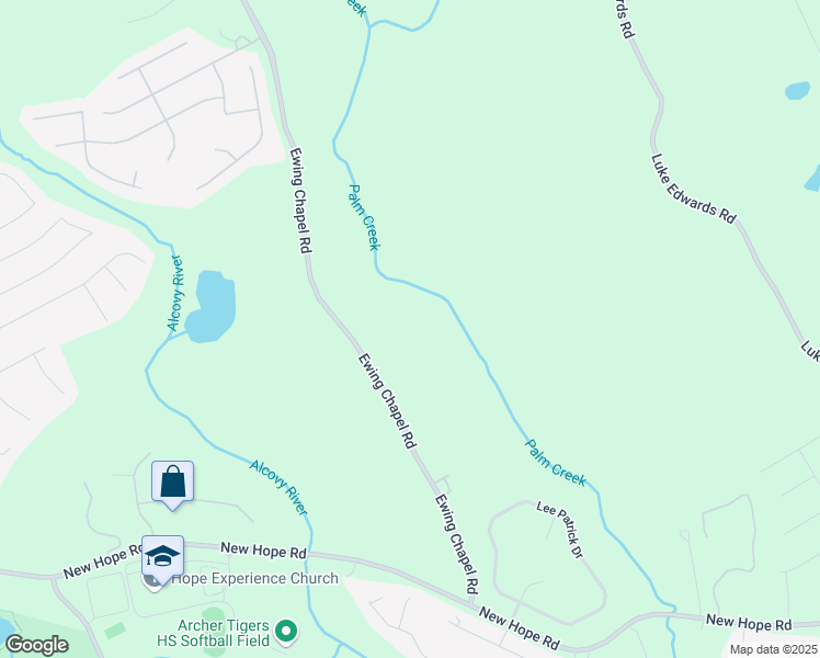 map of restaurants, bars, coffee shops, grocery stores, and more near 2230 Ewing Chapel Road in Dacula