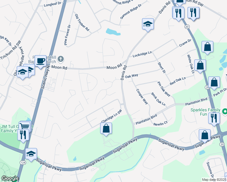 map of restaurants, bars, coffee shops, grocery stores, and more near 647 New England Way in Lawrenceville