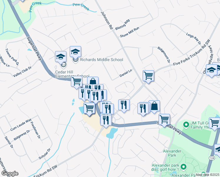 map of restaurants, bars, coffee shops, grocery stores, and more near 650 Summerstone Lane in Lawrenceville