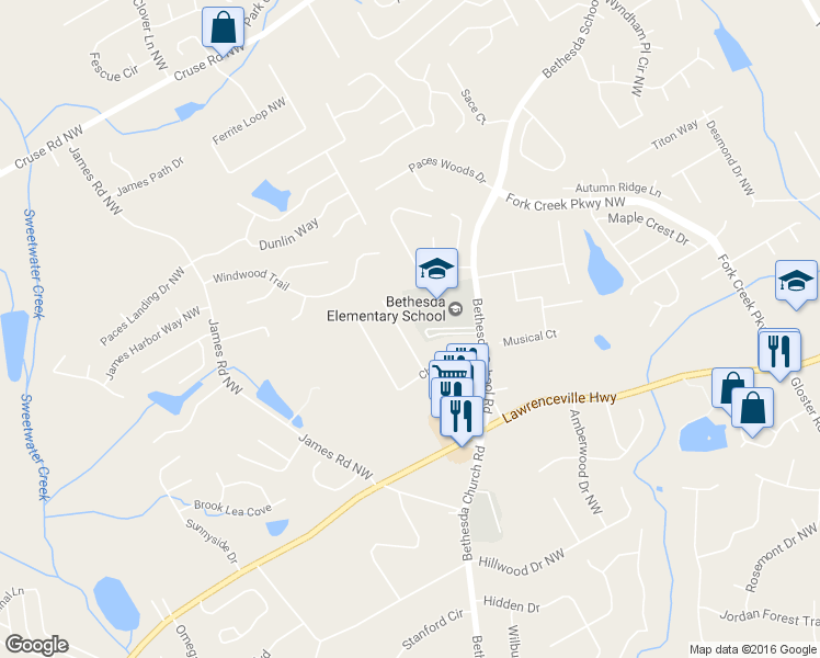 map of restaurants, bars, coffee shops, grocery stores, and more near 565 Chandon Way in Lawrenceville