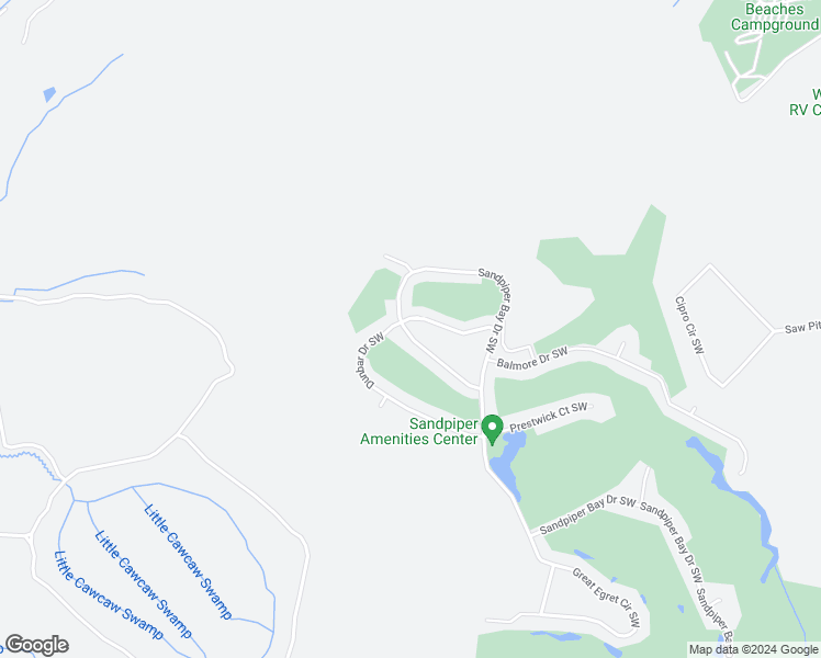map of restaurants, bars, coffee shops, grocery stores, and more near 7620 Dunbar Drive Southwest in Sunset Beach