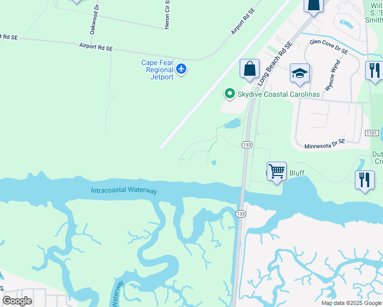 map of restaurants, bars, coffee shops, grocery stores, and more near 3100 Marsh Grove Lane in Southport
