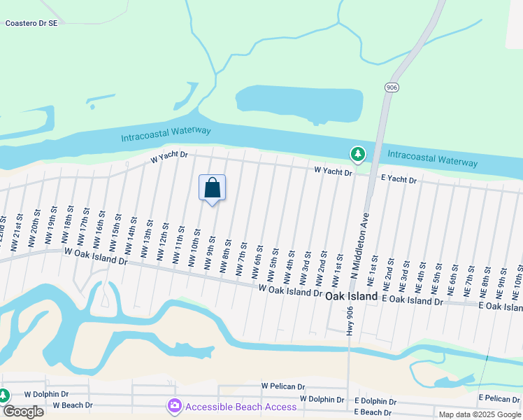 map of restaurants, bars, coffee shops, grocery stores, and more near 145 Northwest 6th Street in Oak Island
