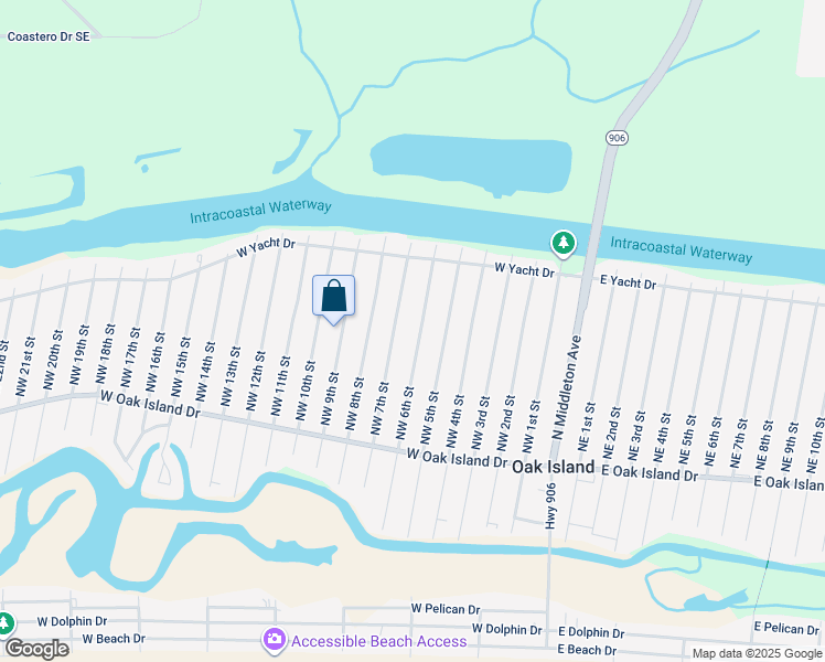map of restaurants, bars, coffee shops, grocery stores, and more near 145 Northwest 6th Street in Oak Island
