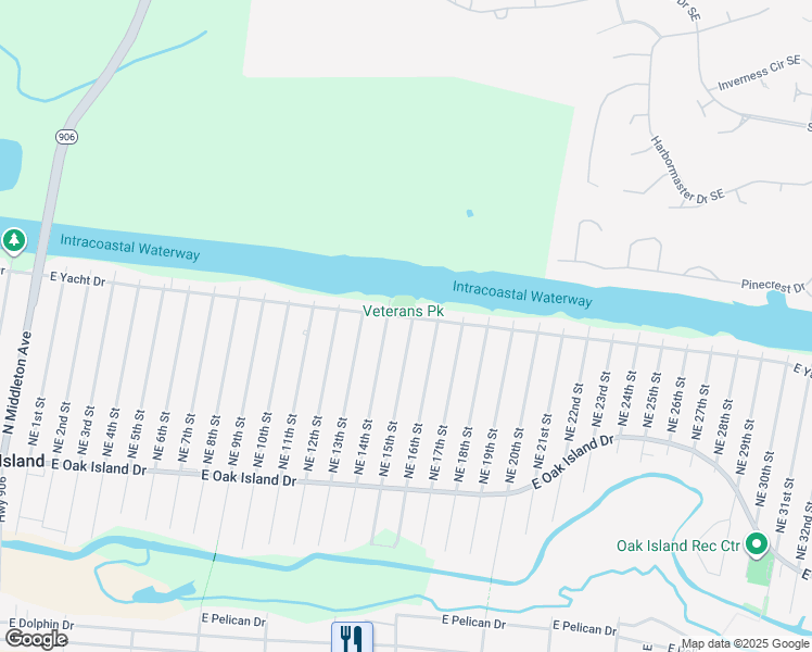 map of restaurants, bars, coffee shops, grocery stores, and more near 162 Northeast 14th Street in Oak Island