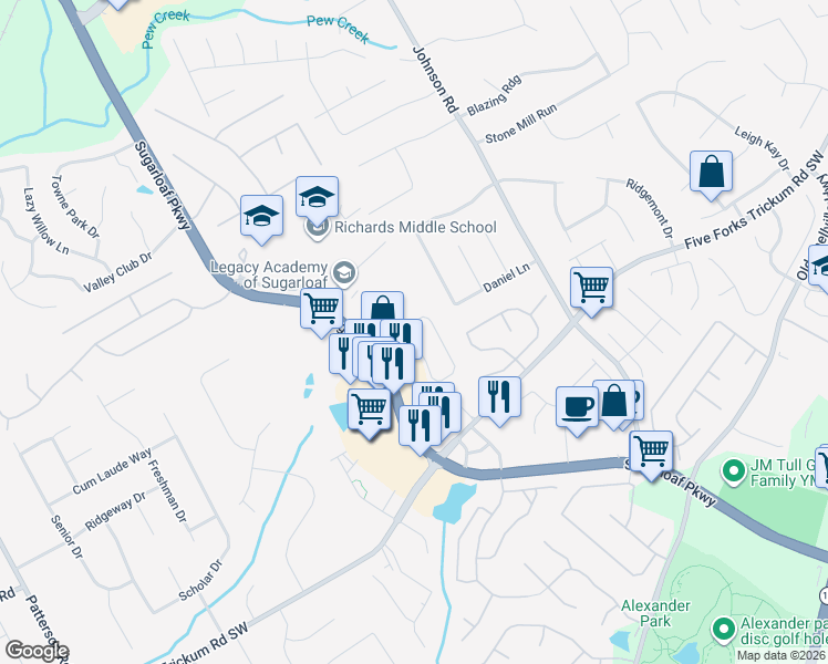 map of restaurants, bars, coffee shops, grocery stores, and more near 760 Summerstone Lane in Lawrenceville